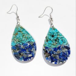 Genuine turquoise and lapis gemstone teardrop earrings sterling silver hooks new