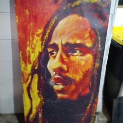 Bob Marley Up In Smoke By Stephen Fishwick Signed Canvas Transfer Print Painting 26.5" X 53" X 1.5"