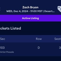 Zach Bryan Ticket On 12/4 In Glendale