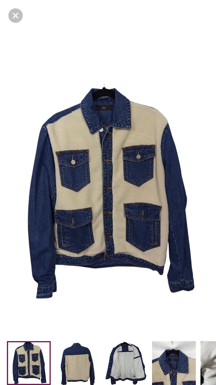 Mens Trucker Fleece Jean Jacket Size M Sherpa Blue Denim Button Front Outdoor 