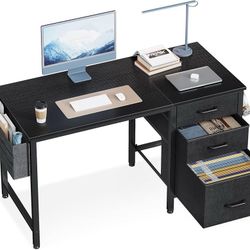 48-Inch Small Computer Desk with Fabric Drawers & File Cabinet, Home Office Desk with Cloth Storage Bag and Hook, Writing Study Work Table for Small S