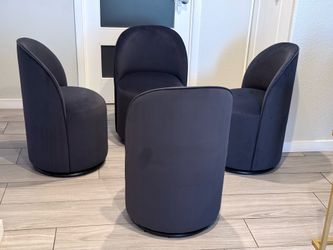 SET OF 4 DARK GRAY VELVET SWIVEL DINING CHAIRS ( NEW AND ASSEMBLED )