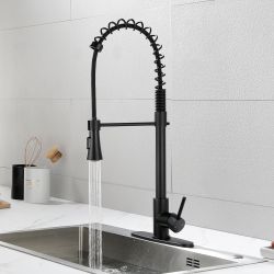 Single Handle Deck Mount Gooseneck Pull Down Sprayer Kitchen Faucet