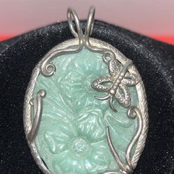 Sterling Silver Hand Carved Jade Pendant 