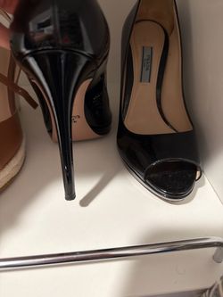 Prada Black Patent Leather Peep-Toe Heels
