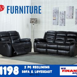 Black Reclining Sofa And Loveseat NEW 