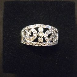 Sterling Silver 925 Filigree Ring with 64 Diamond Stones
