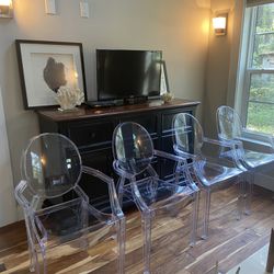 Lucite Dining Room Acrylic Chairs Set Of (4) Chairs As A Set Together 