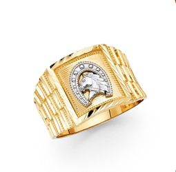 Beautiful design horse & shoe (good luck) men’s ring 14K REAL YELLOW , WHITE GOLD. Description⬇️