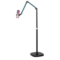 Adjustable Floor Phone Stand for Recording - Tall Cell Phone Holder with Ultra-Long Extension Arm, 360° Swivel, Compatible with iPhone & Samsung (for 