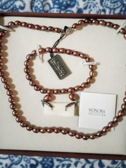 Honora Pearls Set In Copper NEW In Box
