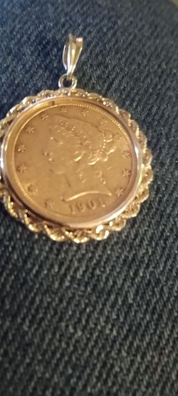 $5 Half Eagle Gold Coin.1901. S . Pendant 14 K.