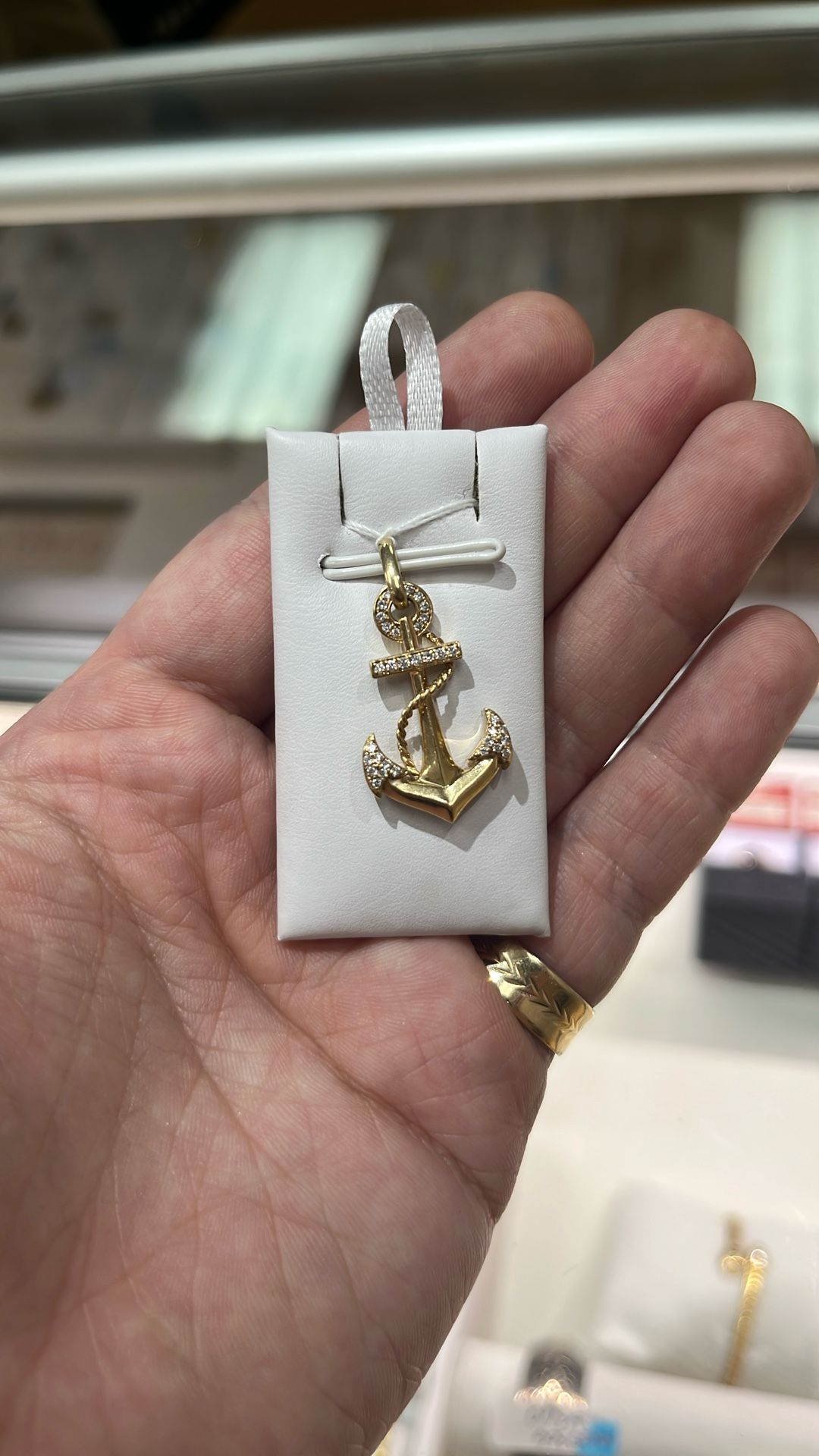 14K Gold Anchor Pendant With Natural Diamonds 