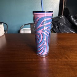 Starbucks Zebra Print Tumbler Pink Purple Blue 24oz Cold Cup Straw Lid