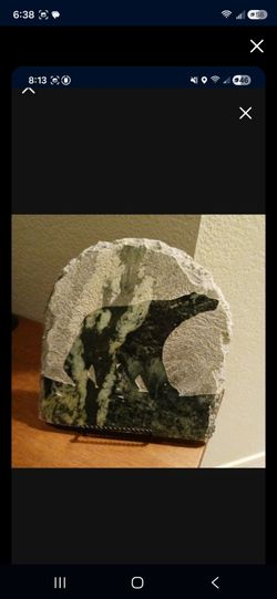 Etched Canadian Marble Stone Bear 9" X 9"