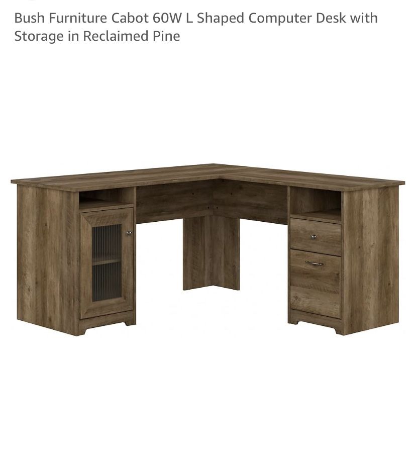 60” W L Shaped Desk With Storage