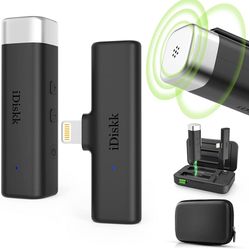 iDiskk Plug-Play Certified by app/le Wireless Lavalier Microphone for iPhone iPad, 2.4GHz Lapel iPhone Mic with Charging Case for TikTok YouTube Faceb