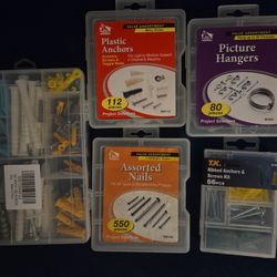 Attachment Anchors, Nails, Picture Hanger Assortment Sets