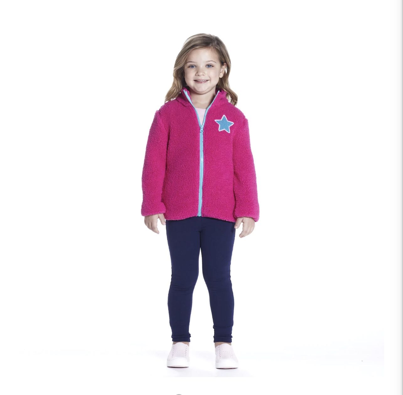 Andy&Evan Girls Pink Star Patched Sherpa Jacket