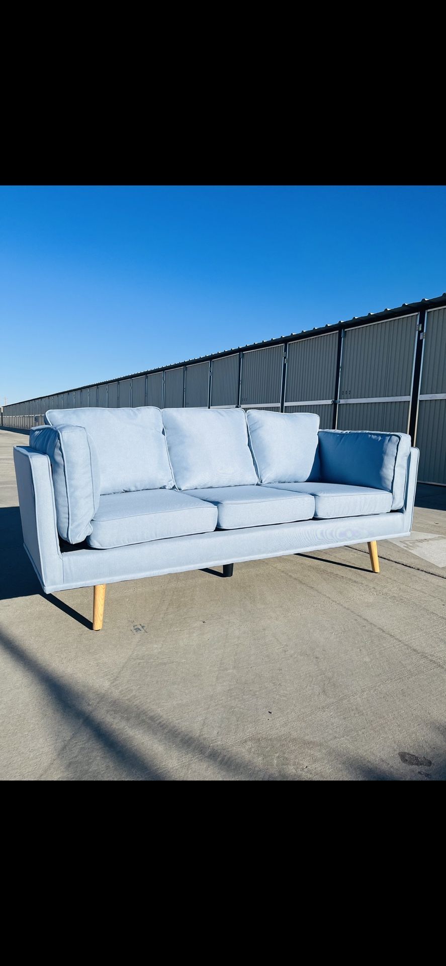 Brand New Mid-Century Modern Light Blue Sofa 