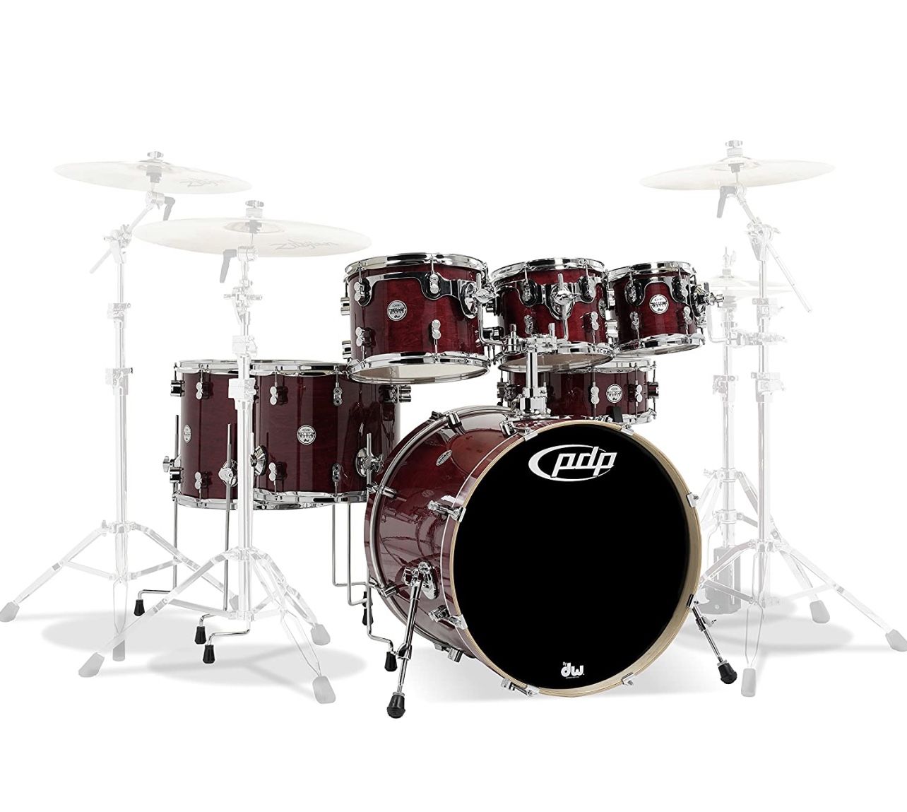 7 piece PDP Maple Drum Set in Cherry Stain Laquer