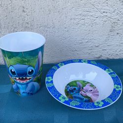 Disney Lilo And Stitch - Stitch And Angle Plastic Bowl And Cup Set.