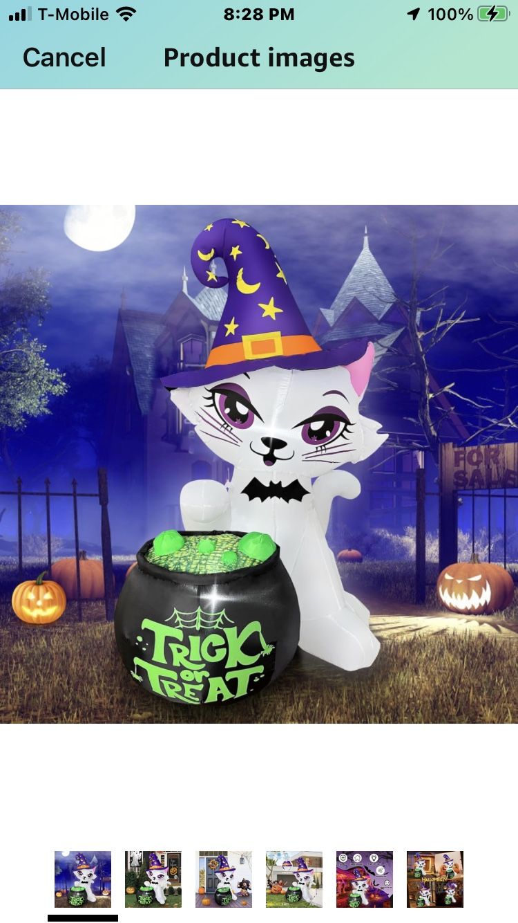 5Ft Halloween Inflatables Cat with Witch Cauldron Decoration, Blow Up Yard Decor Halloween Yard Inflatables Build-in LED Lights fo Lawn Party Garden O