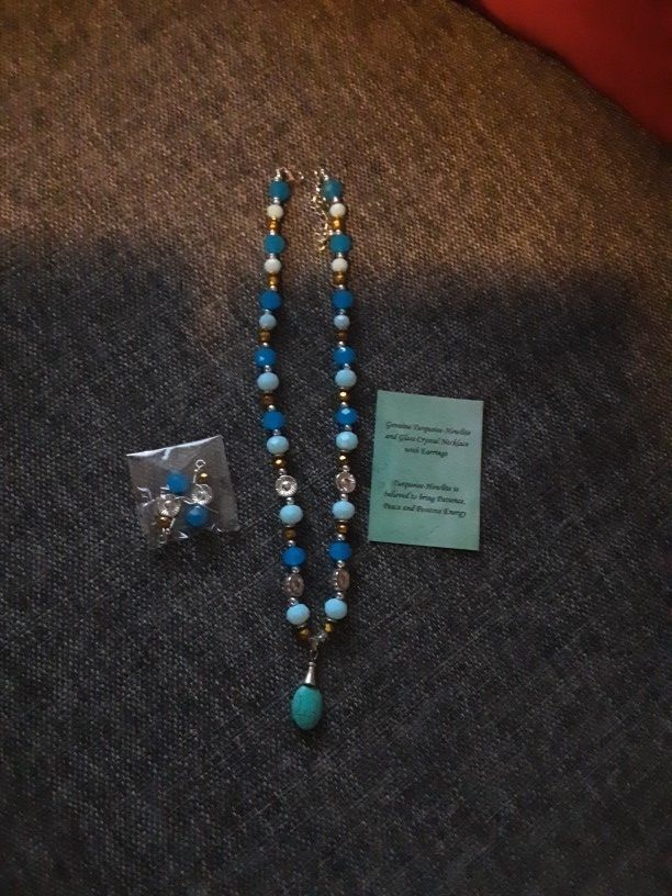 Genuine Turquoise Howlite and Glass Necklace