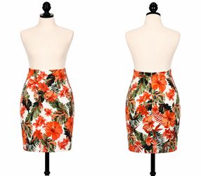 Orange and Green Floral Pencil Skirt