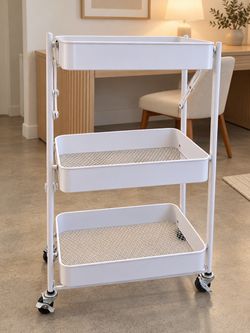 White 3-Tier Rolling Storage Cart with Wheels