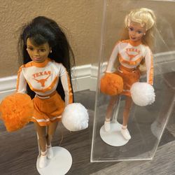 (2) Cheerleader Barbies - University Of Texas (includes 1 Display Case) 