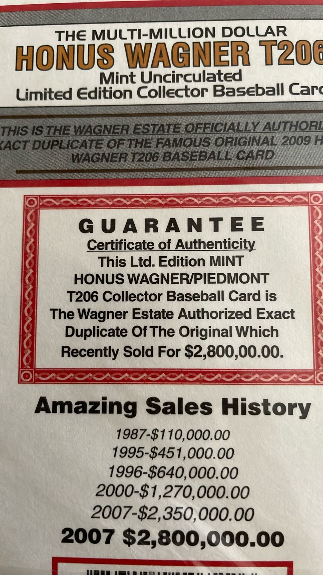 Honus Wagner Reproduction Un opened!!!