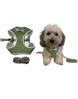 Eco-Friendly Small Dog and Cat Bow Tie Waistcoat Adjustable Harness with Leash - Green