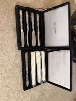 Bloomingdale’s Silver Played Floral Butter Spreader 2 Sets Of 4 Each