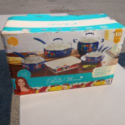 The Pioneer Woman Classic Belly With Blazing Da H L I A S Cookware Set With Baker 10-piece SetNew Open Box