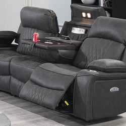 Grey Sofa With Power Reclining Seats