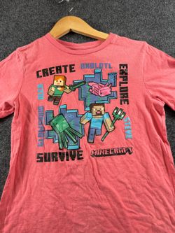 Boys L 10/12 Red Graphic T Shirt Mojang Create Explore Survive