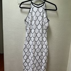 Women’s Cache NWT White Black Sequined Pencil Dress Size 2