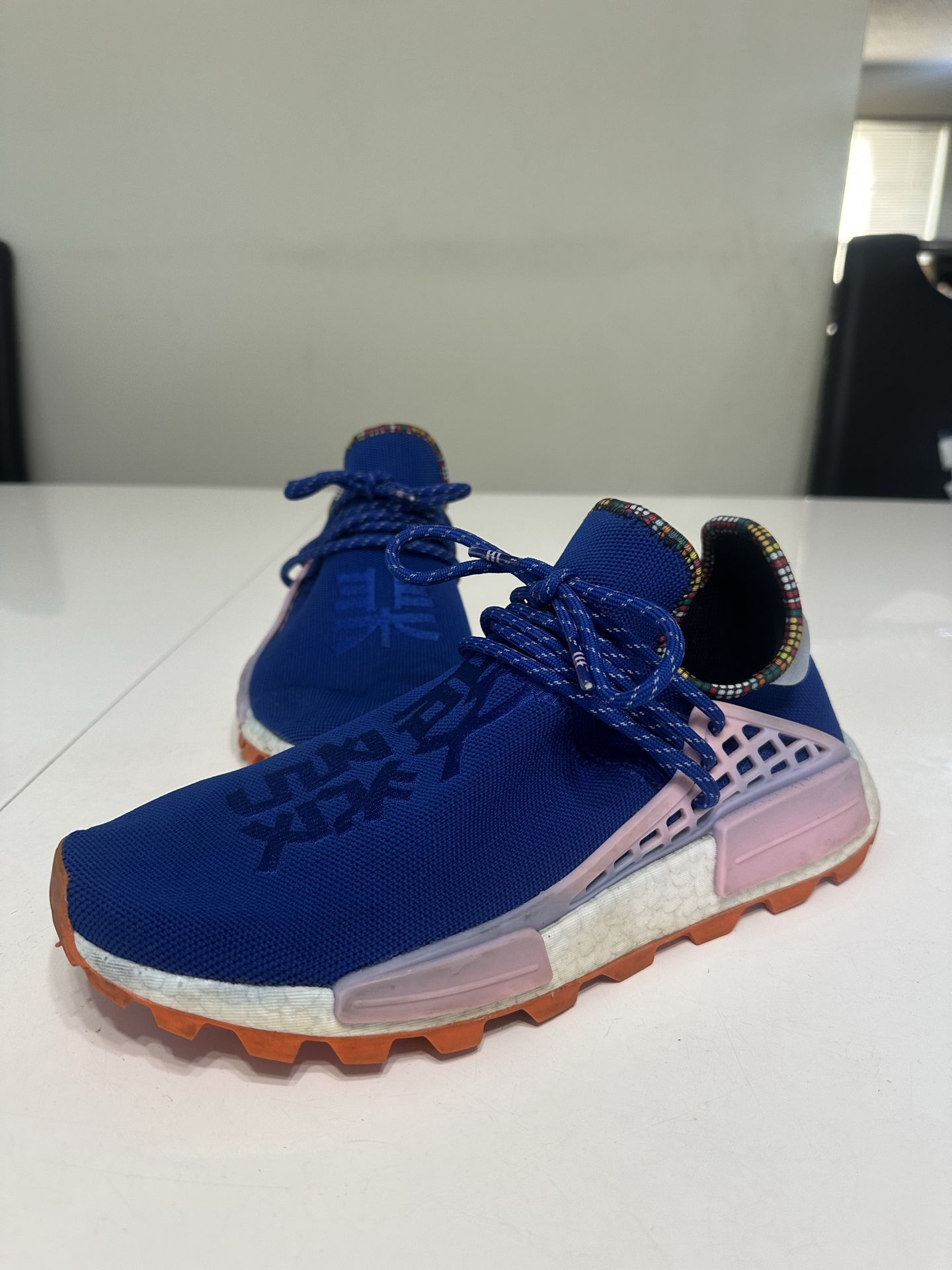 adidas Pharrell Williams Hu NMD Blue Orange Mesh Low Top Lace Up Sneakers