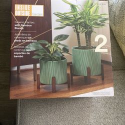 Inside Outside Garden Ceramic Planters With Bamboo Stands