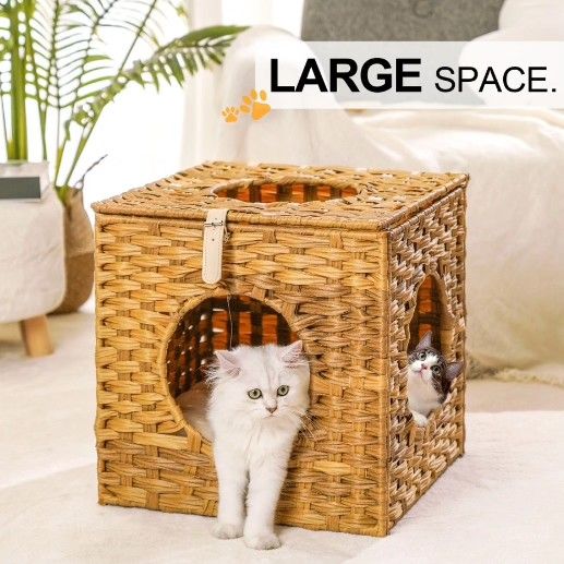 Cat Bed with Rattan Ball and Cushion