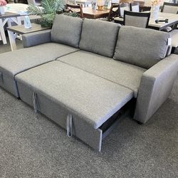 Grey Sleeper Sofa With Reversible Storage Chaise