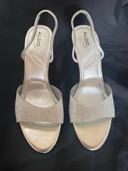 Aldo Shoes in Box size 10 silver heels rhinestone ankle strap