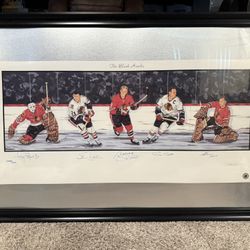 The Blackhawks signed & numbered 593/1000  artwork Esposito Mikita Hull Pilote Hall HOF NHL Chicago