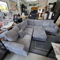 New Beautiful Corduroy Sectional Gray Sofa 🛋 Couch Set Special With Ottoman Come Visit Our Store In Paramount 