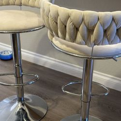 2 Bar Stools - Kitchen Stools - Ivory And Stainless Steel
