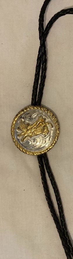 Vintage Metal Bolo Tie, Nice Silver and Brass, Bull Riding, Rodeo, Nice Western Design, 1 3/4" x 1 3/4", Quality, Heavy Duty, Country & Western, Cowbo