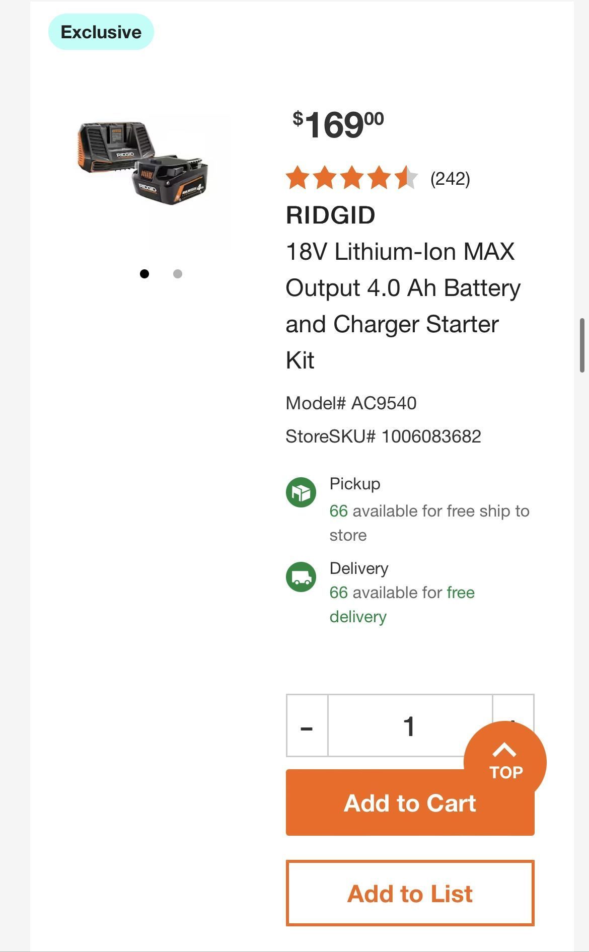 Power Tool charger & battery (Rigid Max Output), Open Box, Never Used