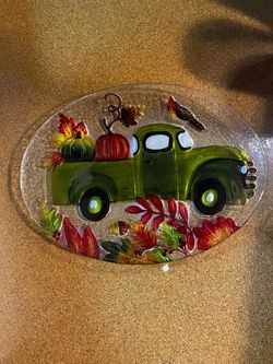 Fall Harvest Truck Decorative Glass Platter