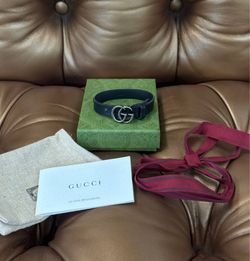 GUCCI Engraving Bracelet Leather Black GG Unisex Box Booklet Suede